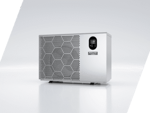 Fairland X17 Horizontal inverter pool heat pump with silver cabinet and front fan grille