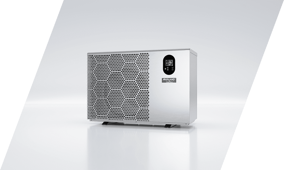 Fairland X17 Horizontal inverter pool heat pump with silver cabinet and front fan grille